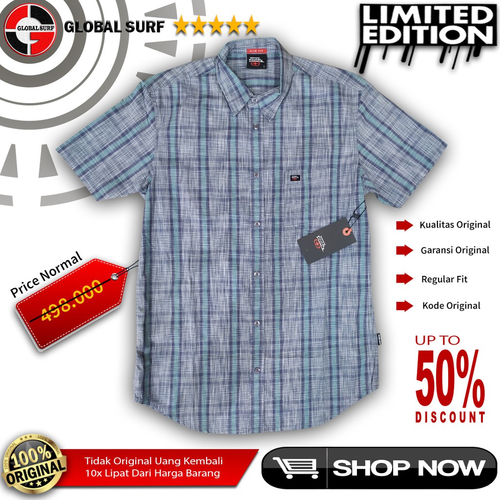 No Fear Kemeja Kasual Motif Stripes Multiwarna Slimfit Lengan Pendek Hem Pria Kotak Kantong Depan