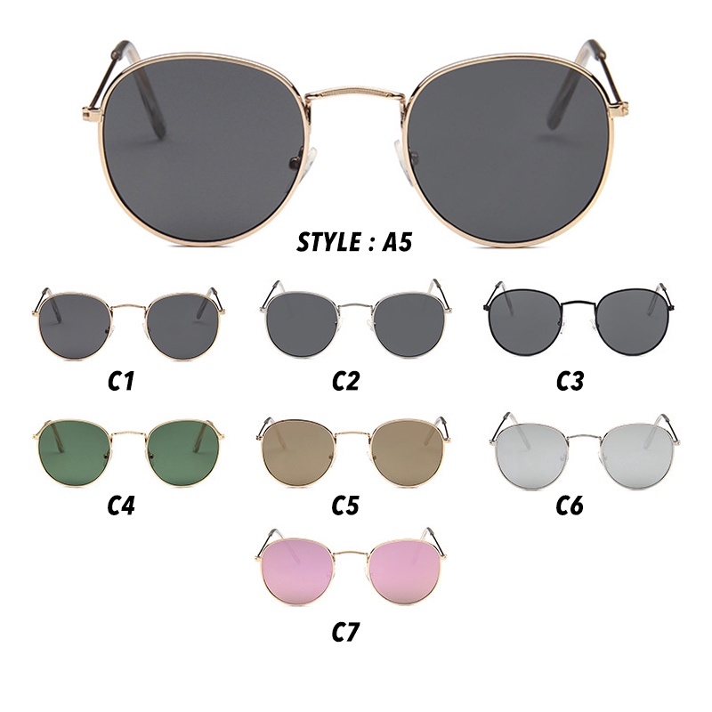 (YUZHU) Bayar di Tempat Collection Korean Design Retro Bulat Kacamata Hitam Wanita/Pria Sunglasses