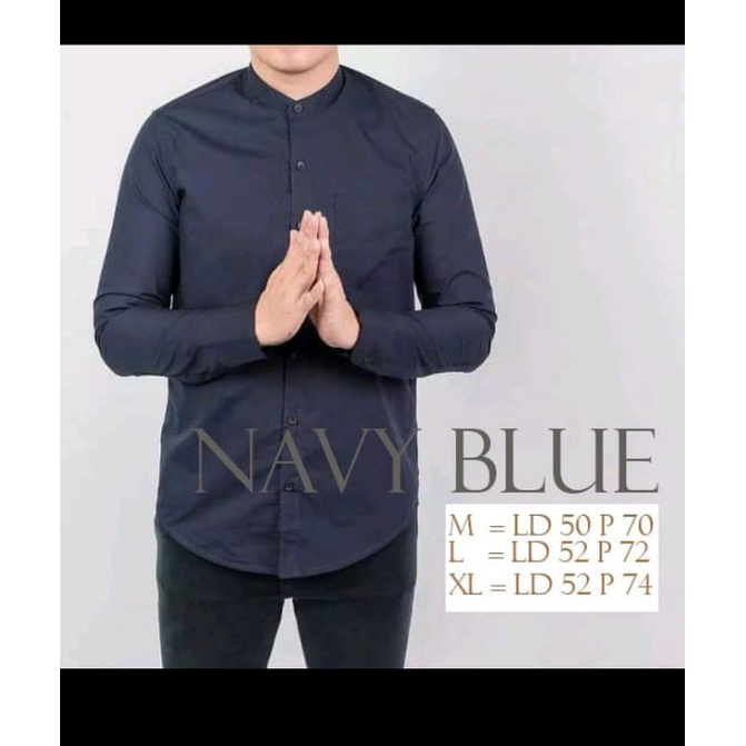 kemeja kerah Shanghai lengan panjang
