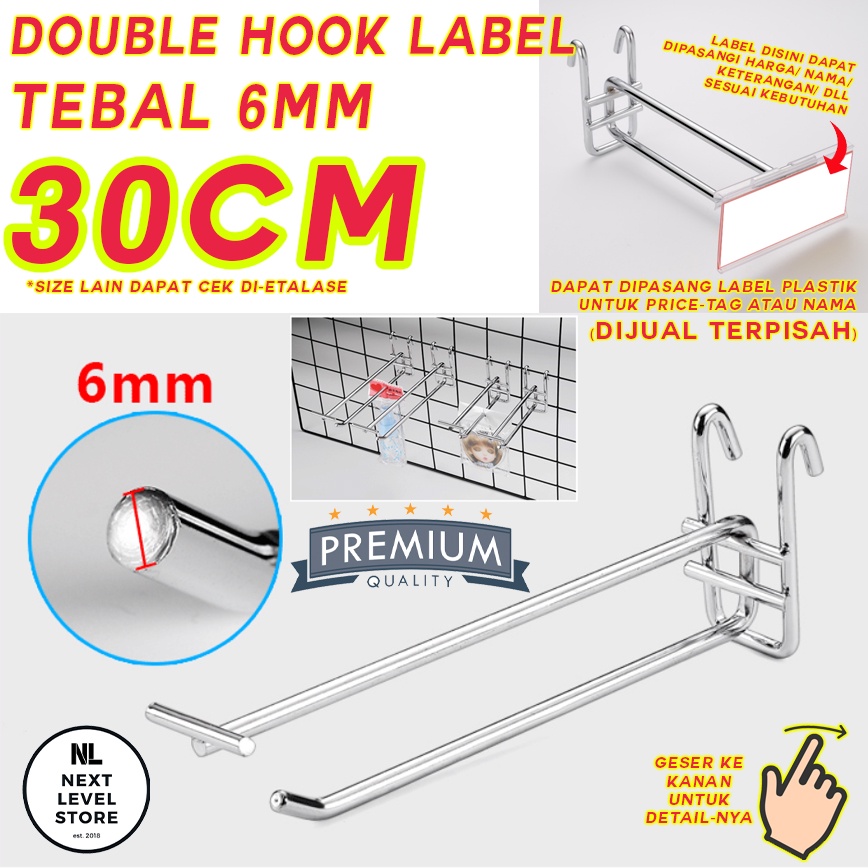 Double Hook Ram 30 CM TEBAL 6 mm Display Mesh Cantolan Besi Stainless 6mm