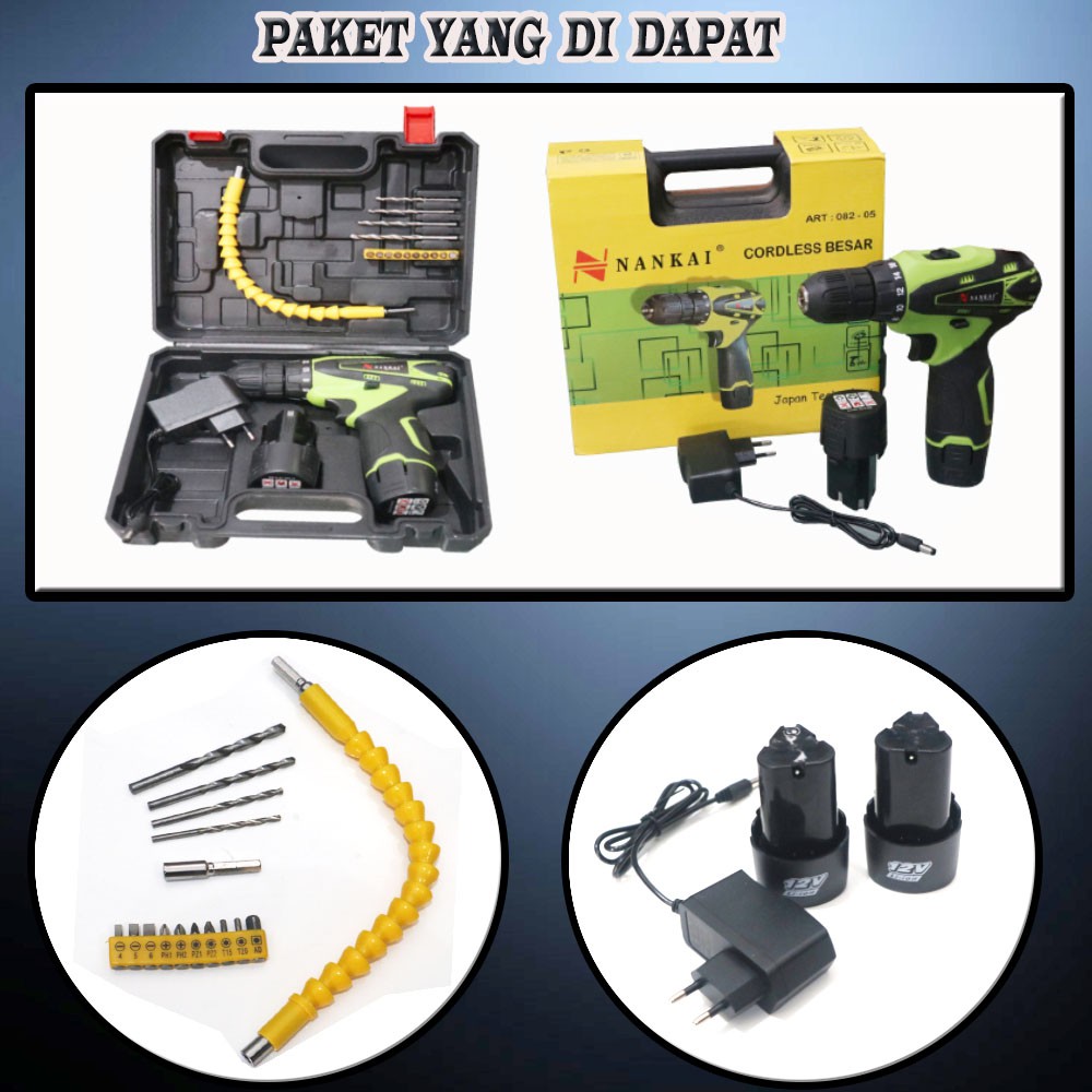 Bor Cordless Drill 10mm Nankai Mesin Bor Cas Batrey 10mm Dapat 2 Unit Batrey FullAcsesoris