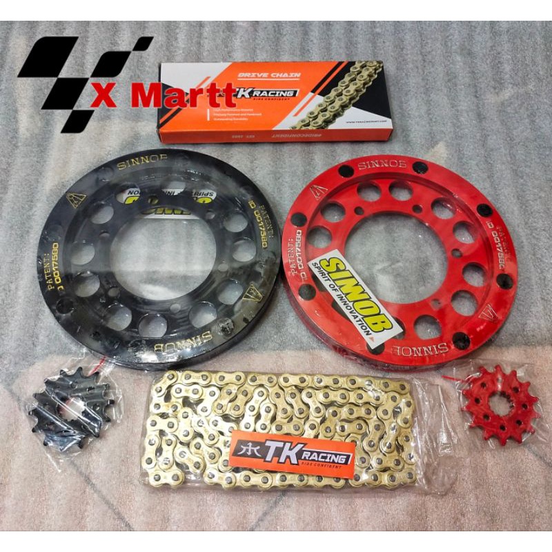 Sepaket Gear / Gear Set / Girset Kawasaki Ninja 250 FI Dan Ninja 250 Karbu SINNOB + Rantai TK Racing