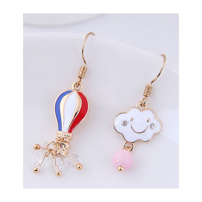 LRC Anting Gantung Fashion Red+blue+gold Color Cloud Shape Decorated A52203