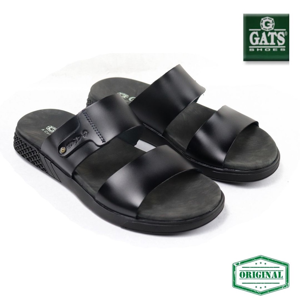 Sandal Pria Sandal Slide GATS LS 202 Hitam Original Kulit Asli Terbaru Model Trendy