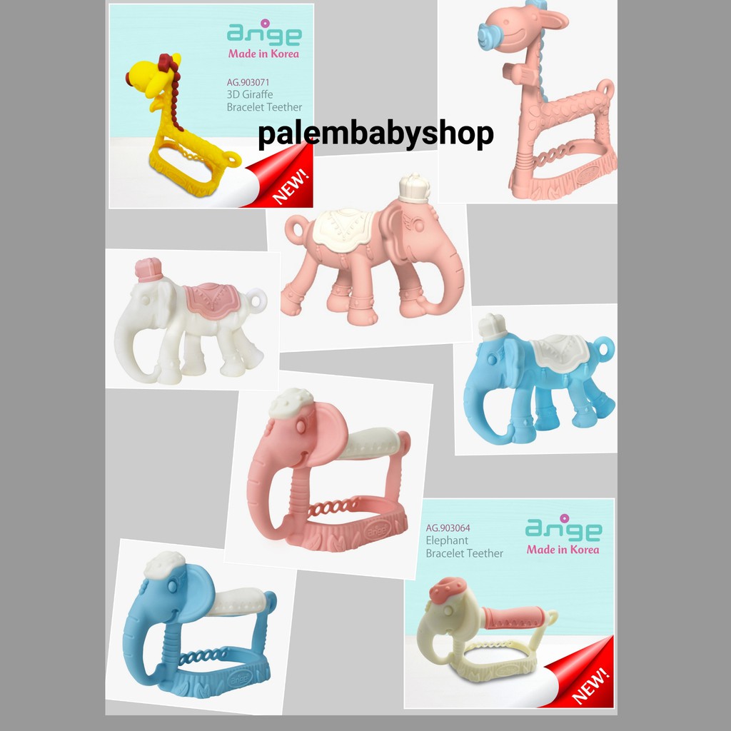 Ange 3D &amp; Bracelet Teether Elephant &amp; Giraffe 3m+ /gigitan bayi lembut