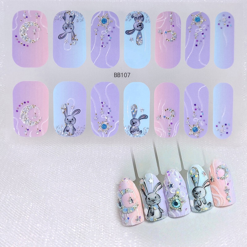 BB 14Pcs/Set Stiker Kuku 3d Desain Bermotif High End Berlian Mutiara Permata Warna-Warni Untuk Tempel Tahan Air Tahan Lama Menicure Stickers Korea Self Adhesive Fashion Sticker kuku Full Aksesoris Dapat Kupas Mudah Digunakan Dan Dilepas Anti Air Nail Art