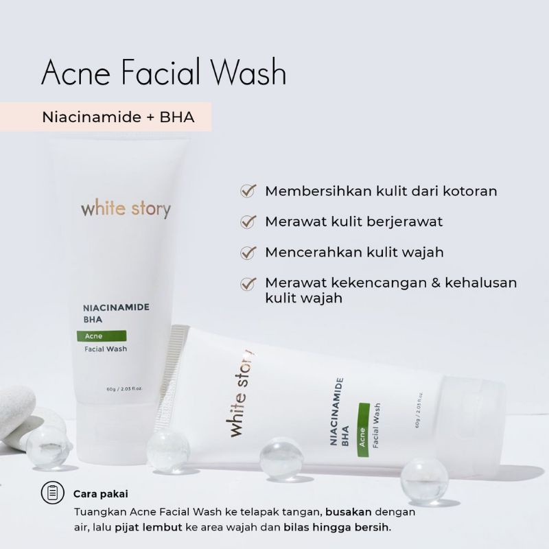 White Story Acne Series, Facial Wash, Toner, Acne Soothing Serum, Acne Cream