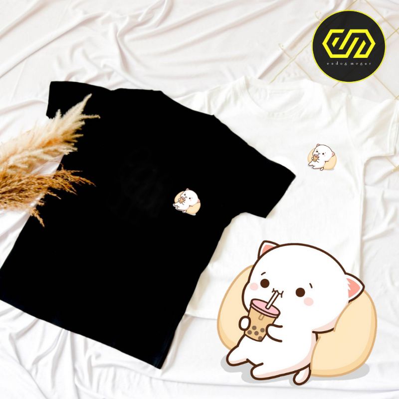 Kaos Korea Wanita Lucu Imut Kucing Persia Emoticon Emot Quby Pentol Boba Drink