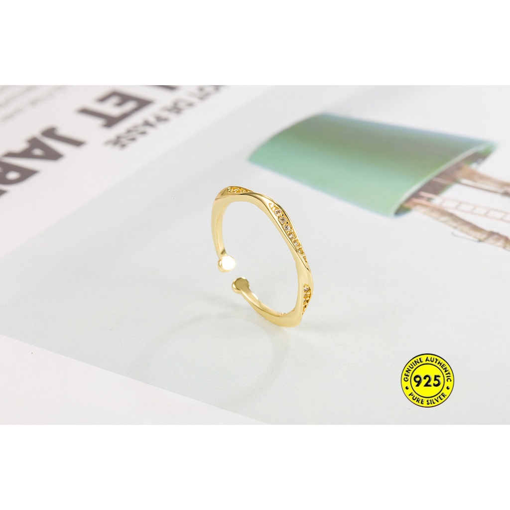 Mobius Cincin Model Terbuka Adjustable Dengan Berlian Imitasi Untuk Wanita U1011