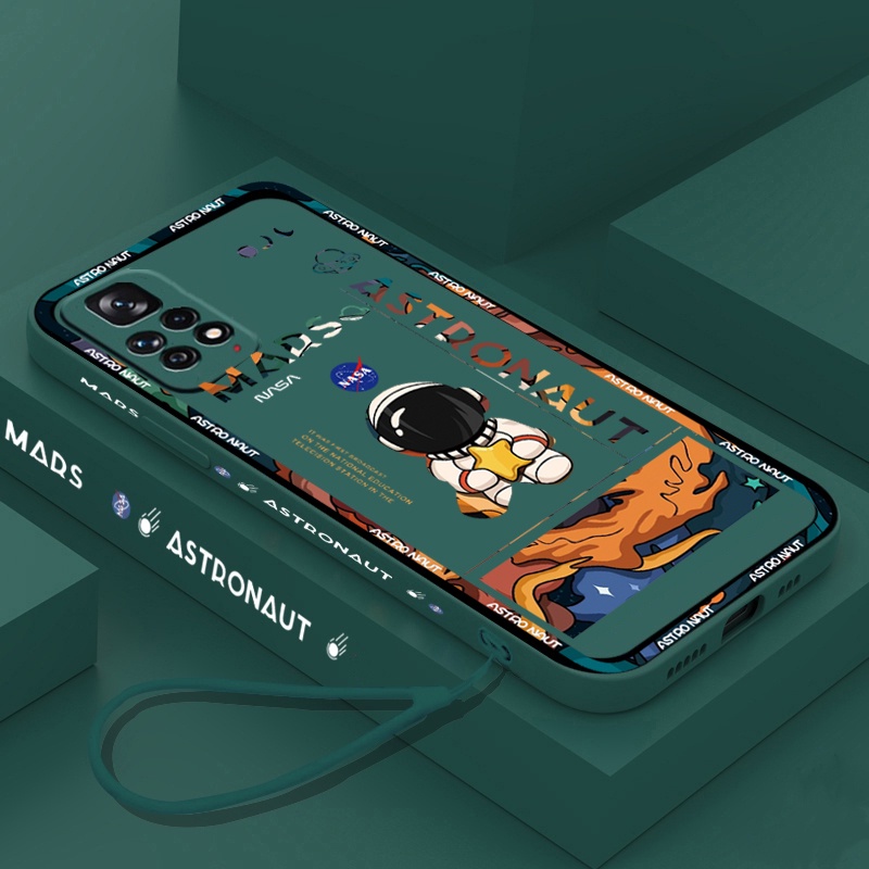 Soft Case TPU Motif Astronot Dengan Lanyard Untuk Redmi 10C 10A RedmiNote 11 Pro Note11S Redmi10 9C 9T Note10Pro Note9S Note9Pro Note8 Poco M3 X3Pro X3NFC