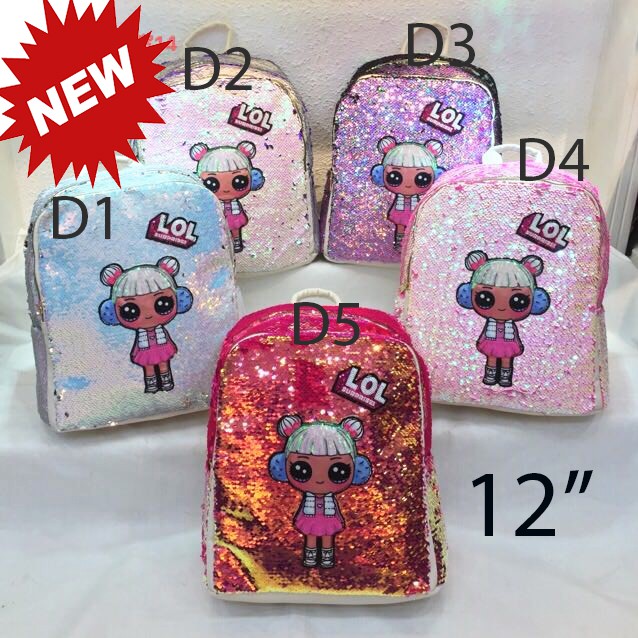 PROMO 6.6 RANDOM OBRAL CUCI GUDANG KADO CANTIK TAS ANAK SEKOLAH PEREMPUAN RANSEL Sequin Usap Berubah Warna Gambar Anak Cewek IMPORT   ( 12&quot;  - 15&quot; - 17&quot; )