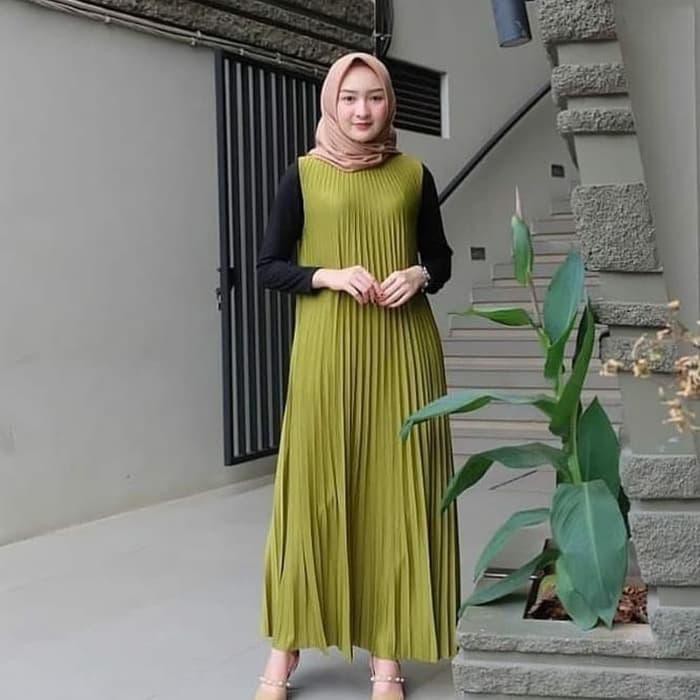 Baju Gamis Muslim | Nindy Dress Plisket Terbaru | Gamis Plisket