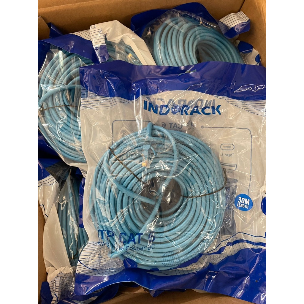 Patch Cord CAT6, 24AWG, 30 Meter Blue / White / Yellow - INDORACK 30 Meter