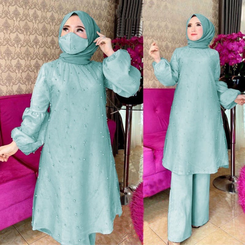 Syelbi Setelan Wanita Set Gamis Terbaru Baju Muslim - M L XL XXL Jumbo