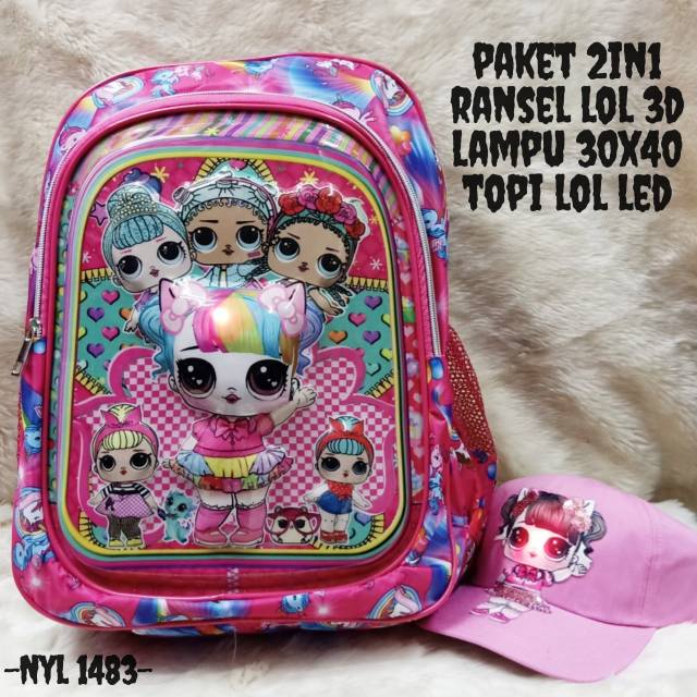 Tas ransel anak SD lol led free topi led