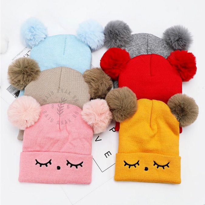 Topi Bayi Anak Kupluk Pompom Mata Kedip 022.4669