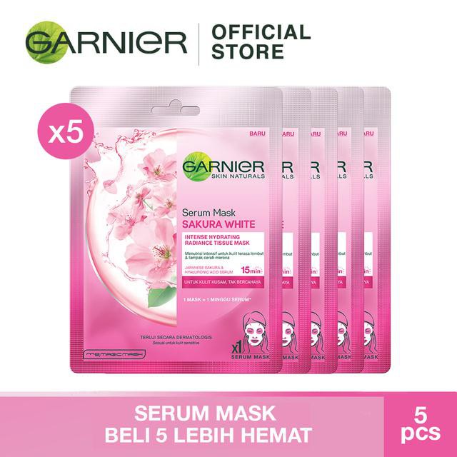 Garnier Serum Mask Sakura White Skin Care x 5 - Masker Wajah Untuk Kulit Cerah Merona