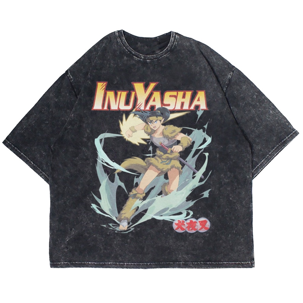 KAOS OVERSIZE ANIME INUYASHA KOGA WASHING VINTAGE TEE ( WASHING T-SHIRT )