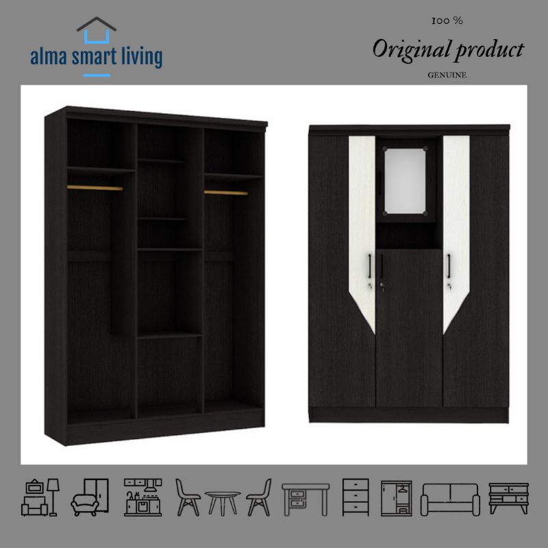 Jual ALMA LIVING / MAXIM 3P / LEMARI BAJU PAKAIAN 3 PINTU CERMIN MASUK