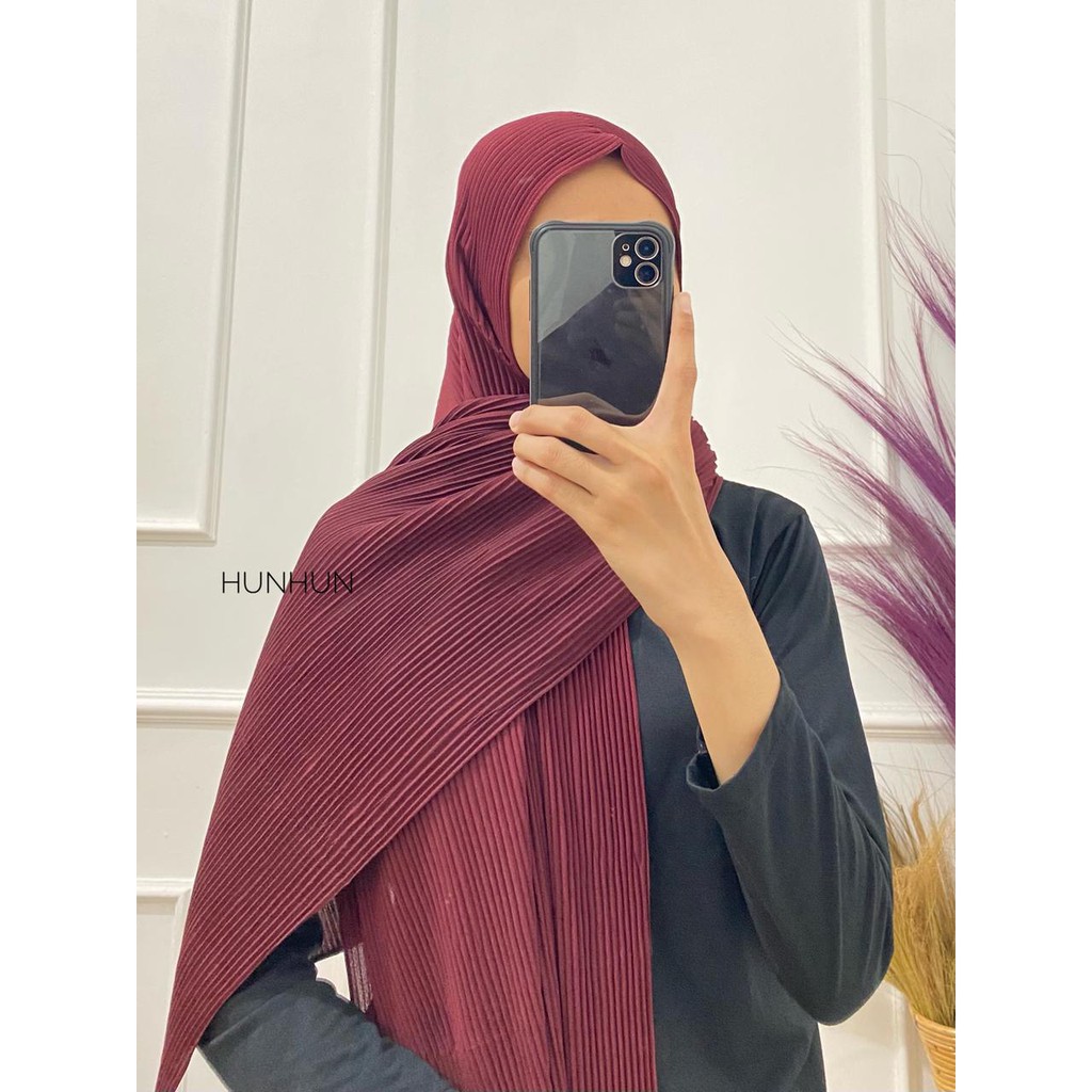 (Full Plisket Diamond) Pashmina Pasmina Plisket Lidi Premium/ Fatin Jilbab Pasmina Pusatgrosir_solo-FULL DIAMOND(A)MARON