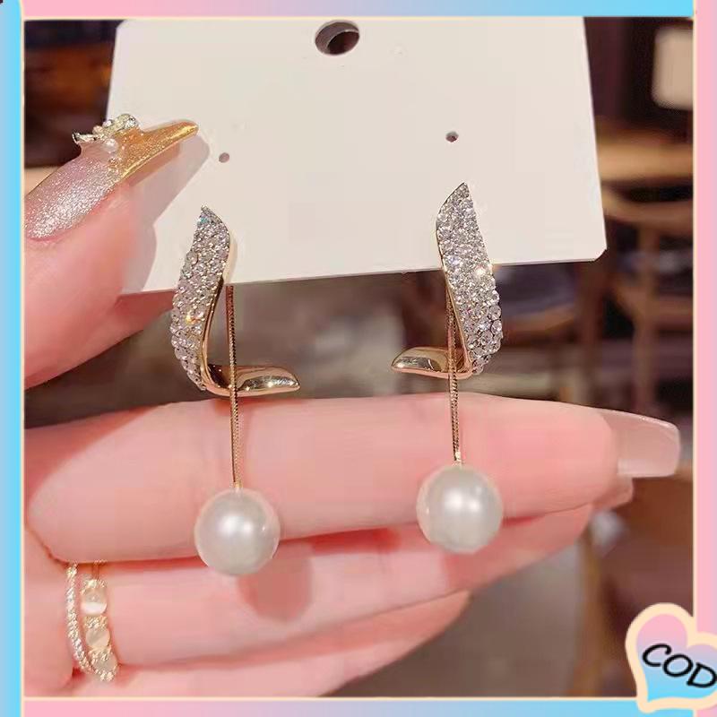 COD❤️ Anting Mutiara Berlian Elegan Anting Fashion Sederhana-A.one