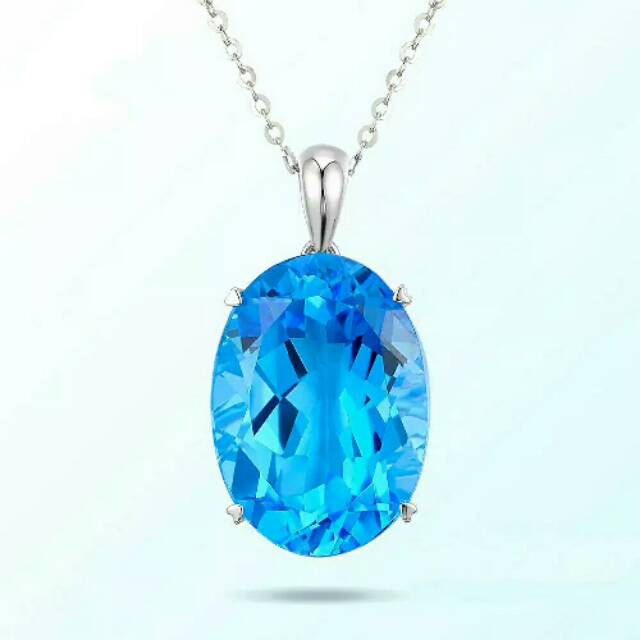 Kalung liontin batu topaz blue