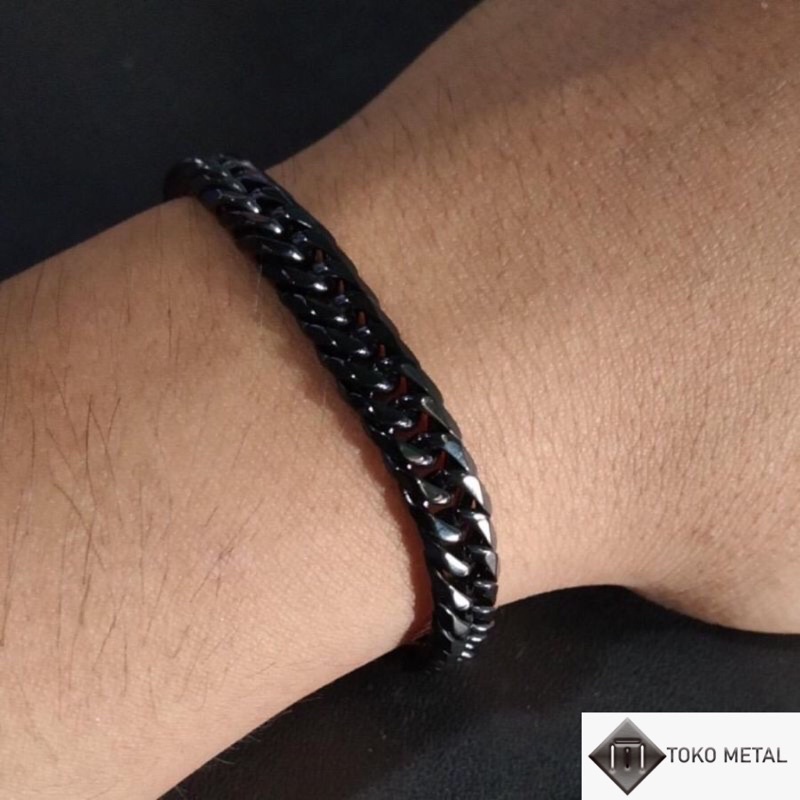 Gelang Titanium kualitas Tinggi Pria Model Rantai Black Gold Silver [ Toko Metal7 ]