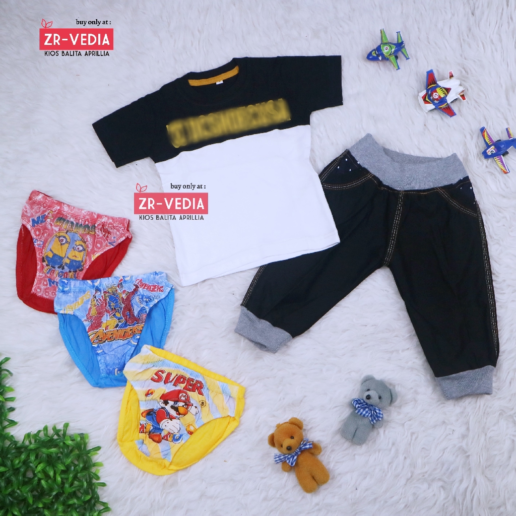 BUNDLING HEMAT Baju Anak Laki Setelan Celana 1-2 Tahun / Isi Set Baju Celana Jogger Celana Dalam 3