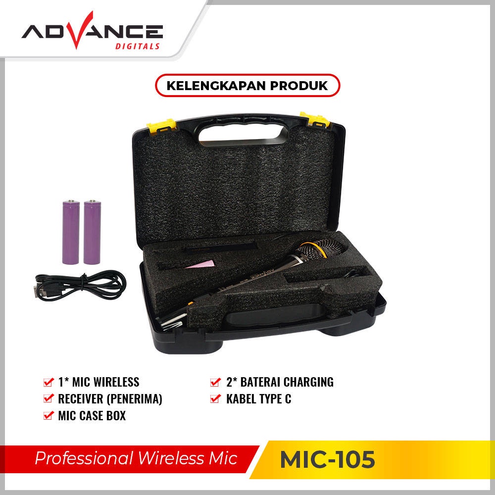 【READY STOCK】 Advance Professional Wireless Microphone Single Mikropon MIC-105 Garansi Resmi Advance 1 Tahun