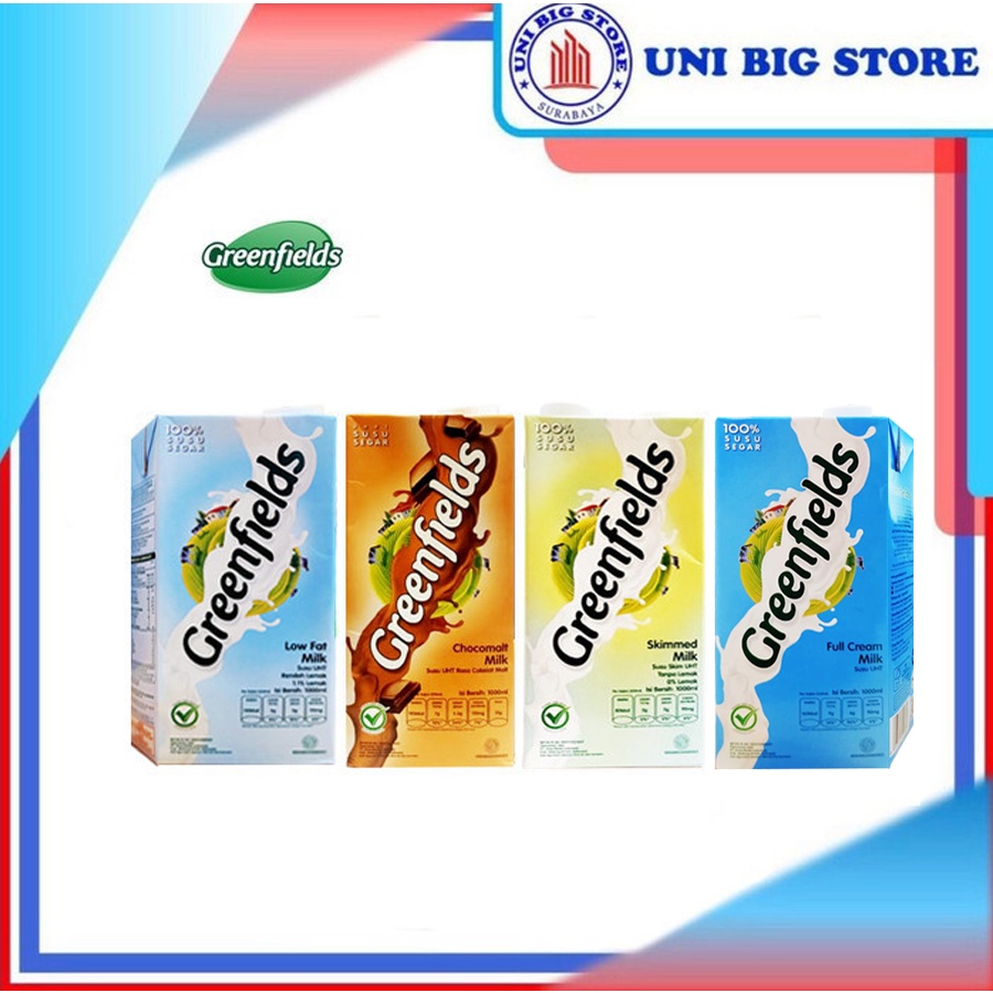 

Susu Greenfields Greenfield UHT Full Cream / Choco Malt / Low Fat / Skim Milk 1 liter