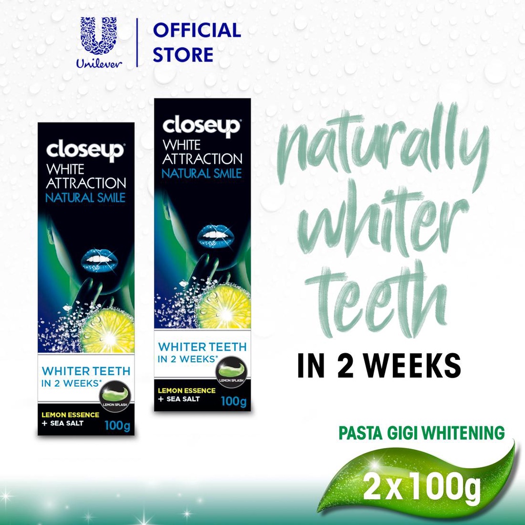 Closeup White Attraction Natural Smile 100gr Close Up Pasta Gigi Pemutih Lemon Twinpack