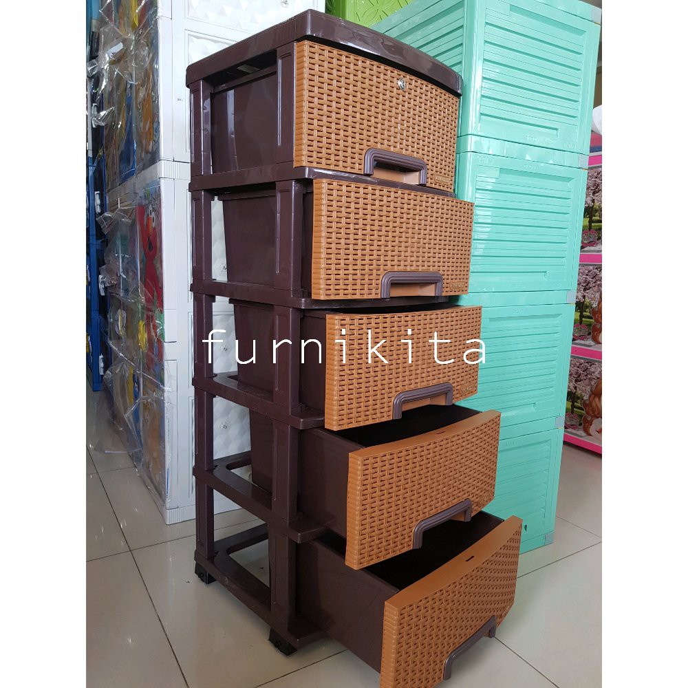 LEMARI LACI PLASTIK ROTAN NAPOLLY SUSUN 5 KUNCI