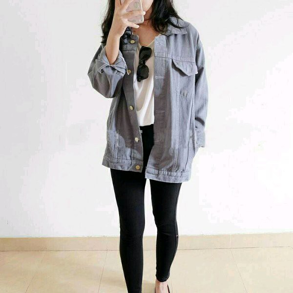jaket jeans wanita   jaket denim oversize abu muda   jaket levis cewek ukuran m   xl premium quality