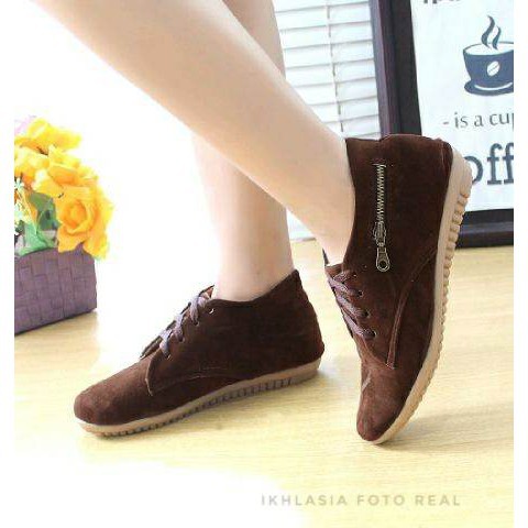 Dnr 01 Ikhlasia Sepatu wanita Sleting Korea Sol Karet SP10 Coklat Jelly Shoes