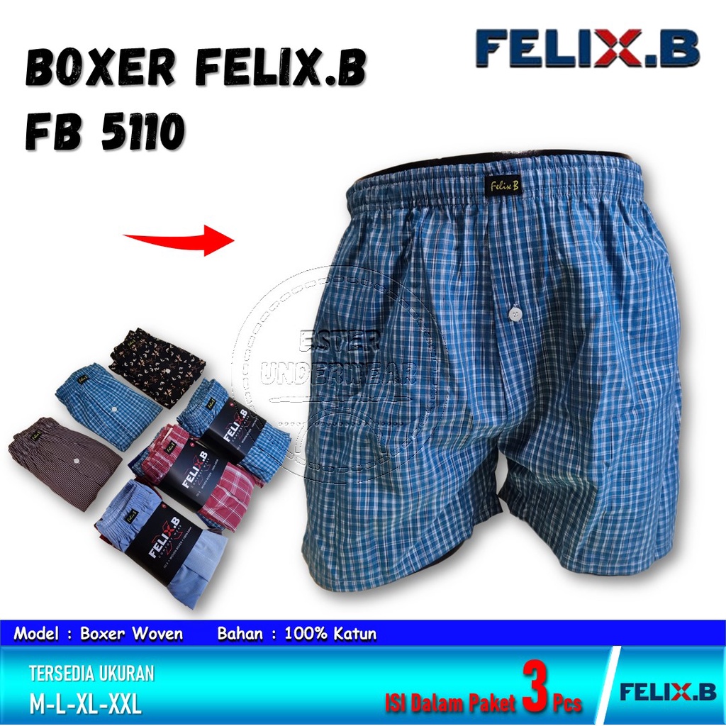 Felix.B Celana Boxer Woven Pria FB 5110 ISI-3Pcs