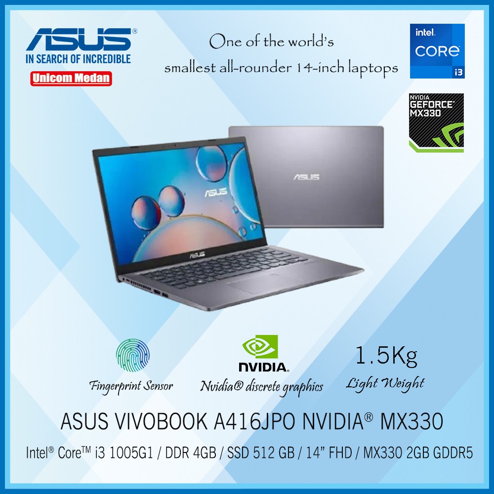 Asus A416JPO i3-1005G1/DDR4 4GB/512GB SSD/ NVIDIA MX330/14 FHD/ WIN10