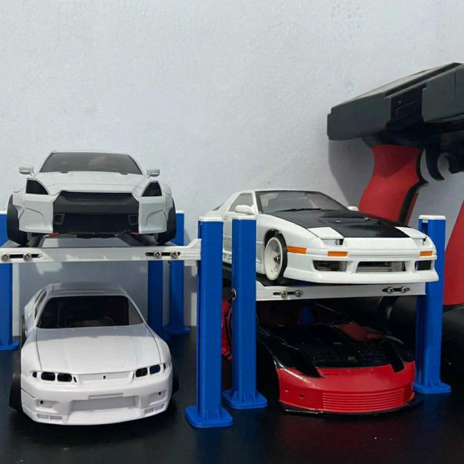 Kualitas Terbaik] 1:28 Four Post Car Lift (Mini-Z, Wl Toys K989, Mini-Q, Xrx, Drift Art)