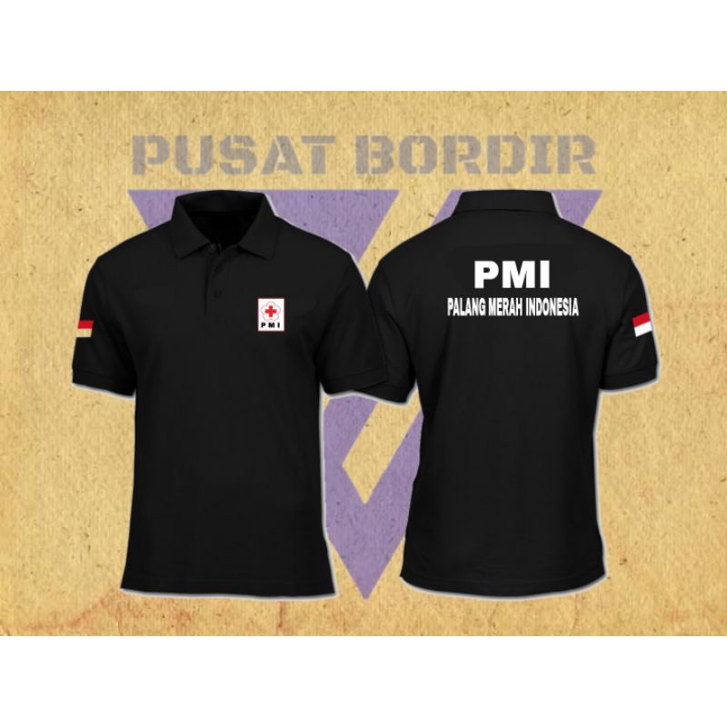 Polo shirt PMI bordir / Kaos polo PMI full bordir tshirt polo bordir Palang merah indonesia - Hitam