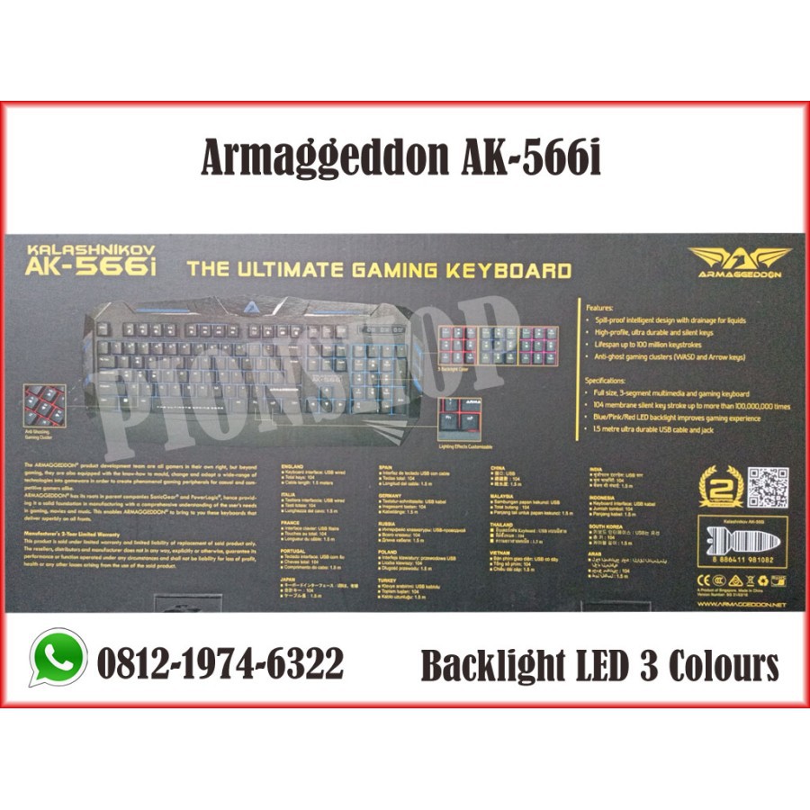 Armaggeddon AK-566i Kalashnikov Keyboard Gaming Full-Size Membrane LED 3 Warna Hitam