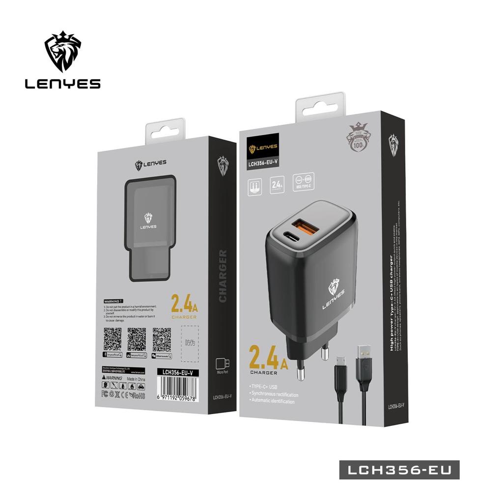 LENYES LCH356EU 2.4A USB + Type C Adaptor Charger Hp + Kabel Casan Handphone Android Ios Original-8