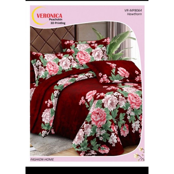 sprei microtex motif bunga mawar maroon