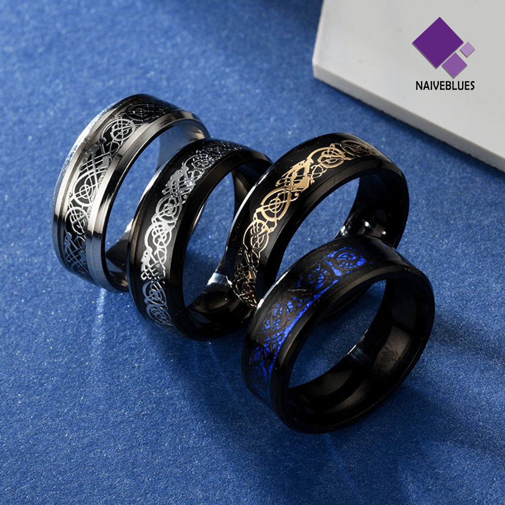 Naiveblue &gt; Cincin Motif Naga Warna Silver / Gold Untuk Perhiasan Pria / Kencan