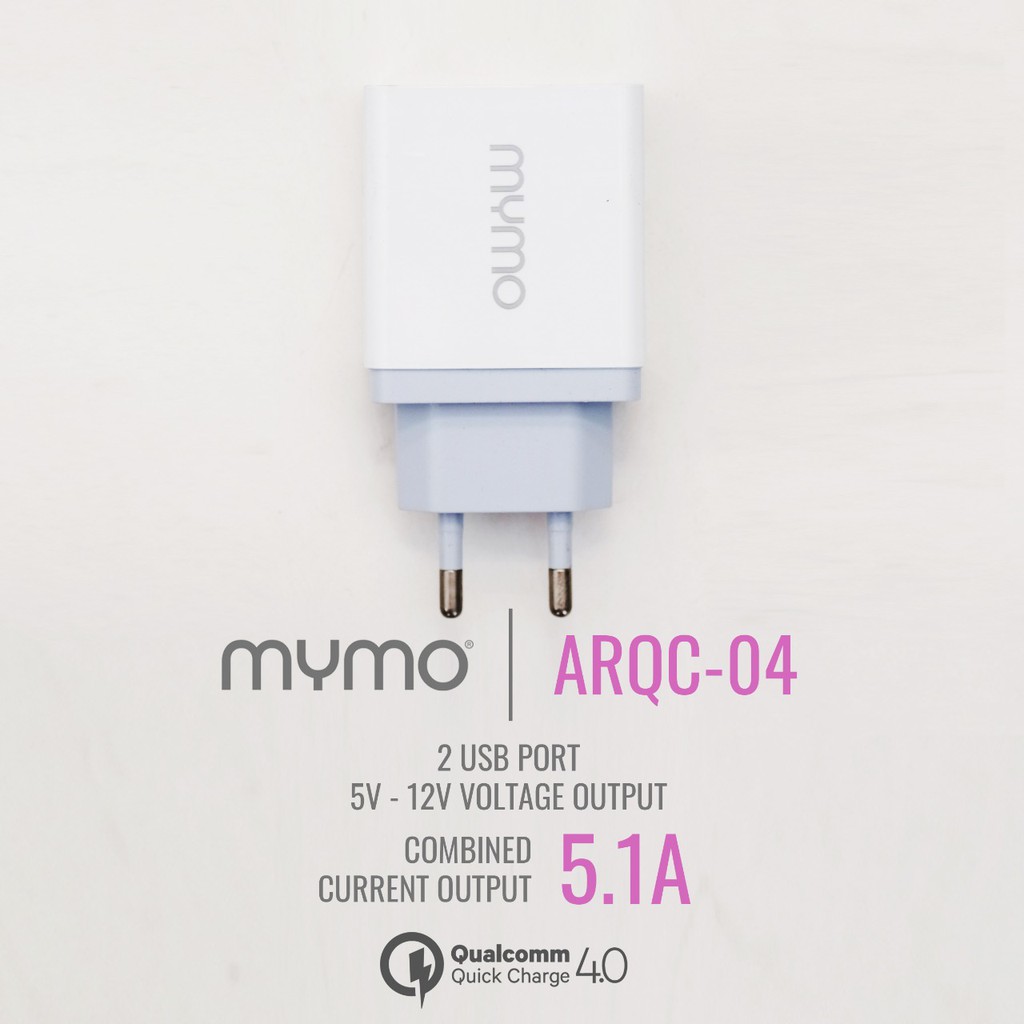 Travel Charger Fast Charging 2 USB Port MYMO ARQC-04 2 USB Ports Quick Charge 4.0