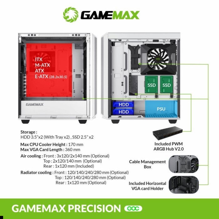 Casing Komputer Gamemax Precision E-ATX Mid Tower Gaming Case