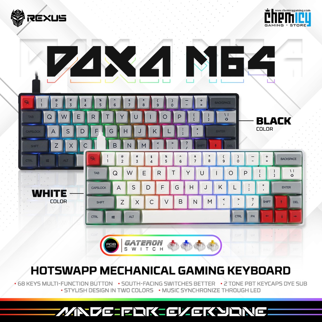 Rexus Daxa M64 60% Classic RGB Hotswap Mechanical Gaming Keyboard