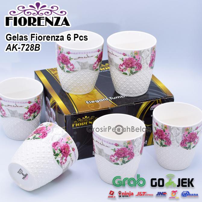 Gelas Cangkir Mug Cup Keramik isi 6 Motif Fiorenza AK-728B