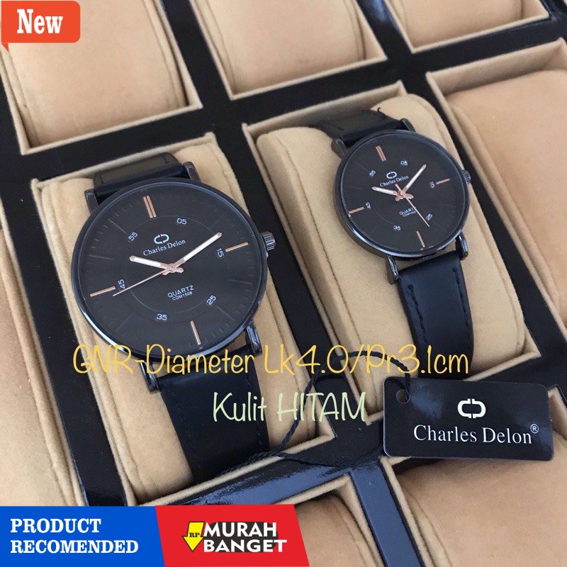 Jam tangan couple terbaik- JAM TANGAN COUPLE KULIT TIPIS CASE BLACK ORIGINAL
