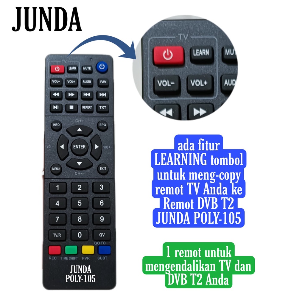 REMOTE STB POLYTRON PDV 600 DVB-T2 JUNDA POLY-105 SEPERTI ORIGINAL