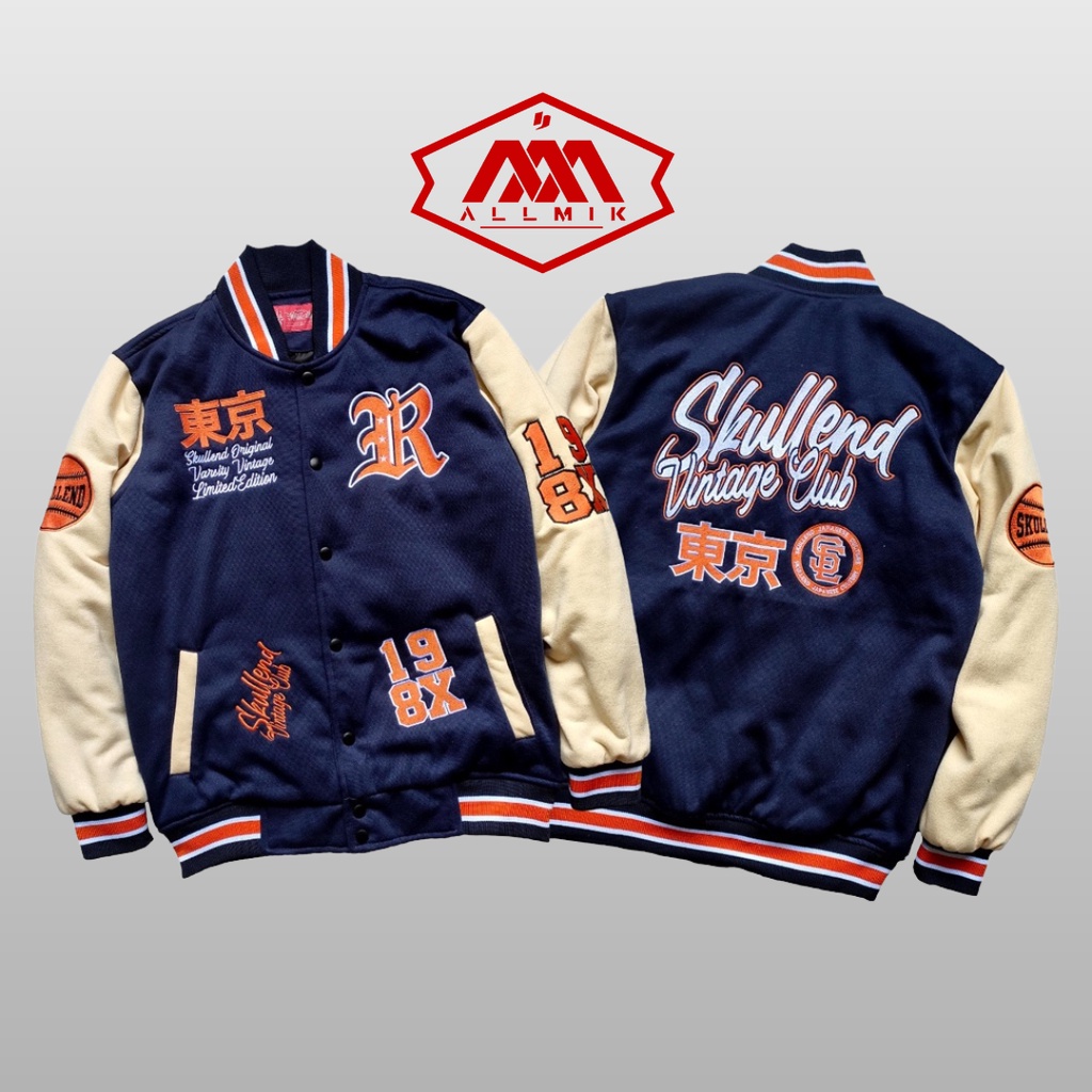 Skullend Varsity Vinclub - Jaket Varsity Baseball Pria Wanita Full Bordir - Varsity Jacket Vintage B