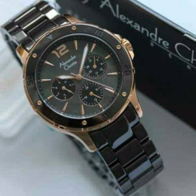 JAM TANGAN WANITA ALEXANDRE CHRISTIE AC 2438 - ROSEGOLD BLACK - LADIES - ORIGINAL